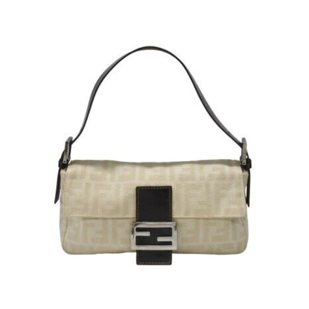 FENDI Mamma Bucket Hobo Shoulder Bag Zucchino Canvas Leather Beige